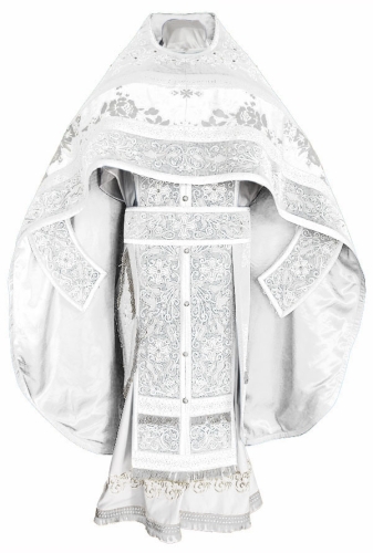 Embroidered Russian Priest vestments - Iris (white-silver)