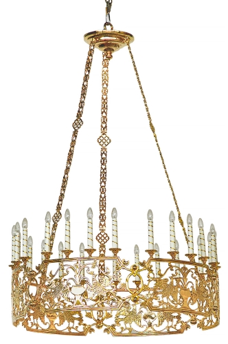 Single-level church chandelier - 17 (24 lights)